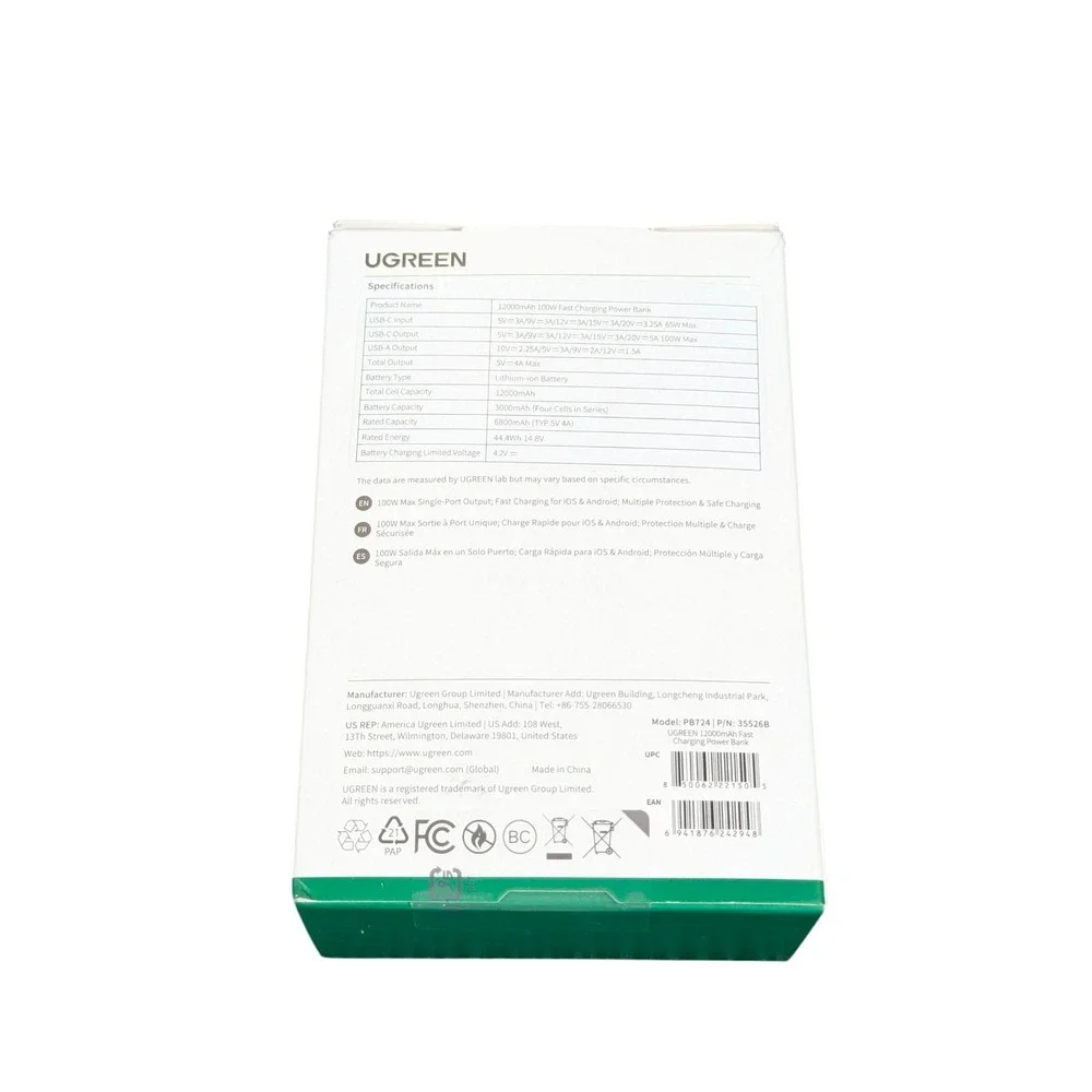 Aa2U UGREEN - Nexode 100W 12000mAh Fast Charge Power‎ Bank with Smart Display
